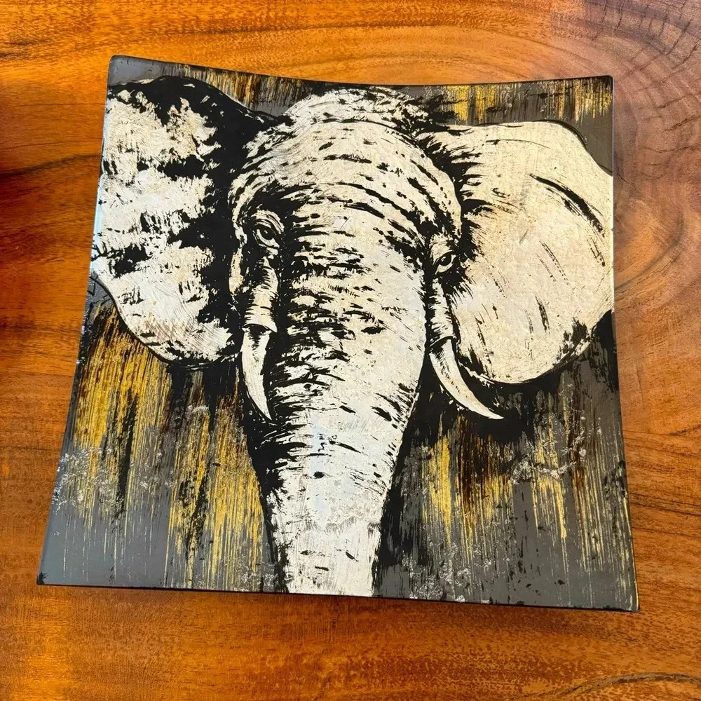 Glass Elephant Curved Serving Tray - Square